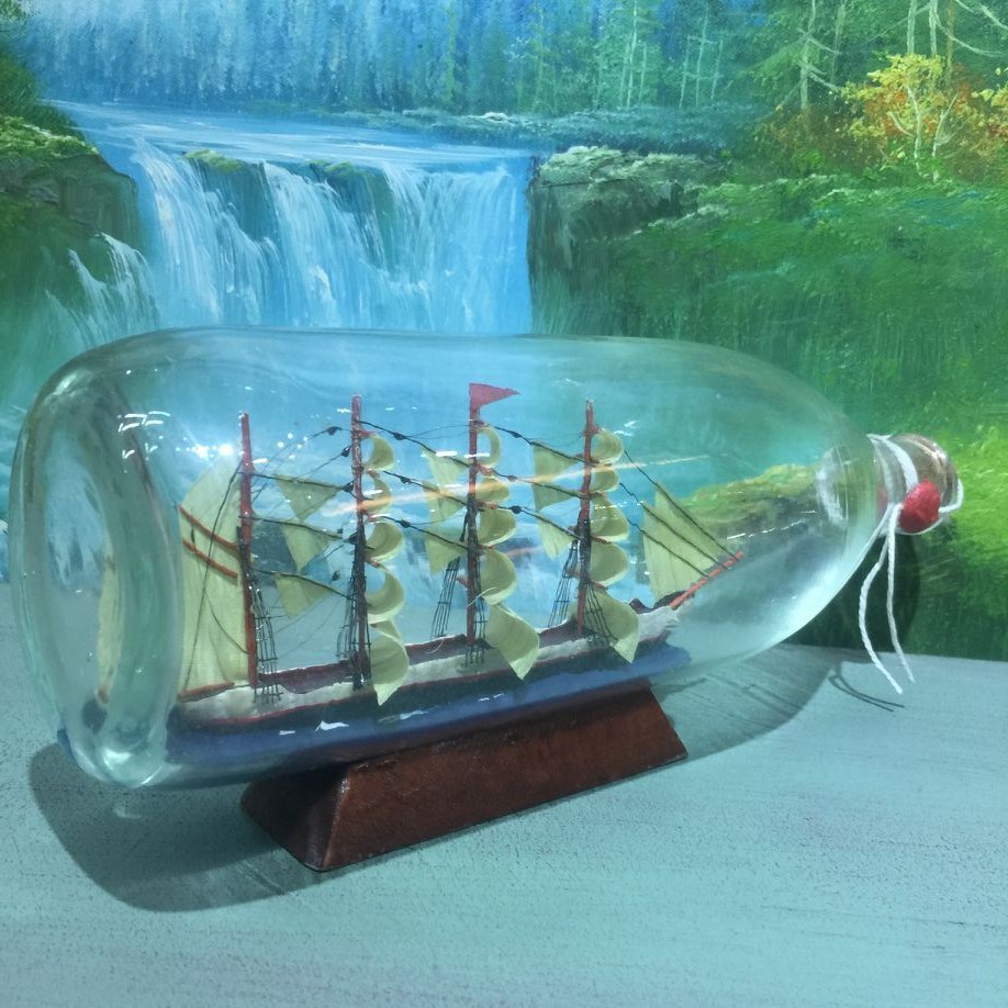 地中海瓶中船一帆风顺船玻璃帆船桌面帆船摆件漂流瓶船幸运玻璃瓶