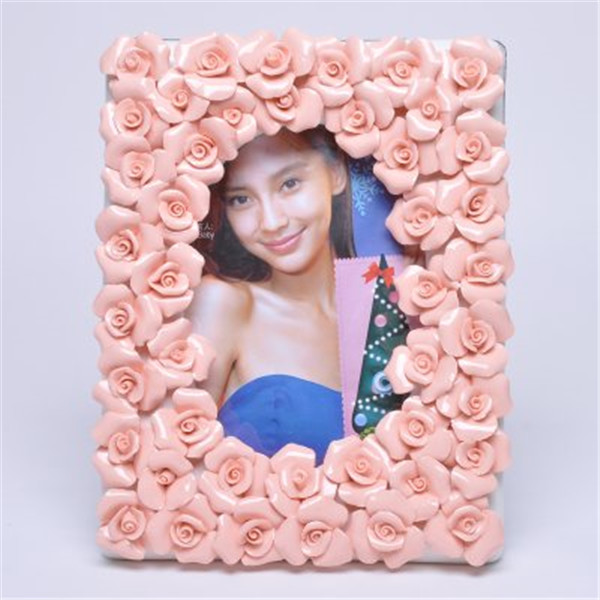 韩式公主淡粉色玫瑰花陶瓷相框