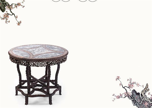 中式红木镶嵌锣钿云石圆桌