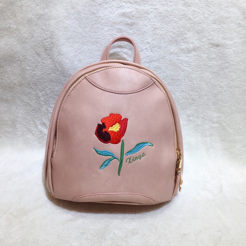 时尚刺绣玫瑰花多隔层小背包