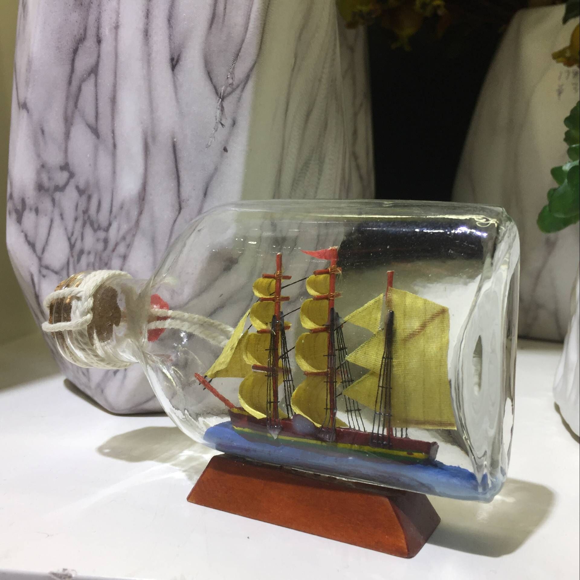 创意地中海风格瓶中船模型摆件帆船玻璃海洋漂流瓶一帆风顺工艺品
