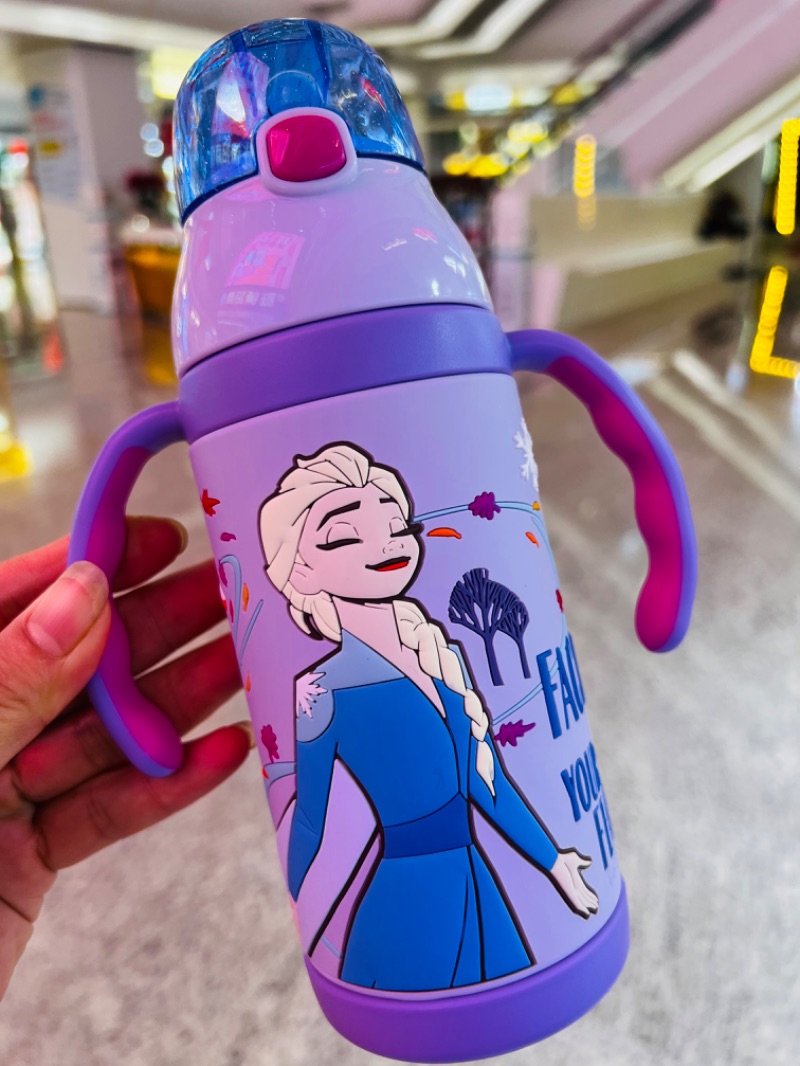 正品迪士尼保温杯儿童吸管杯把手水壶立体包胶吸管杯